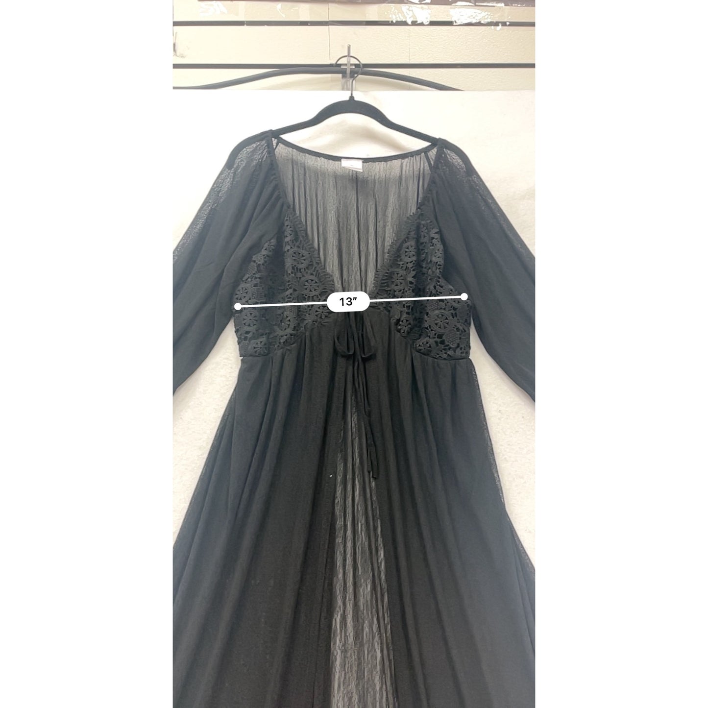 Sheer Black Maxi Cover-Up Dress With Crochet Lace Detail M By Luna #8723