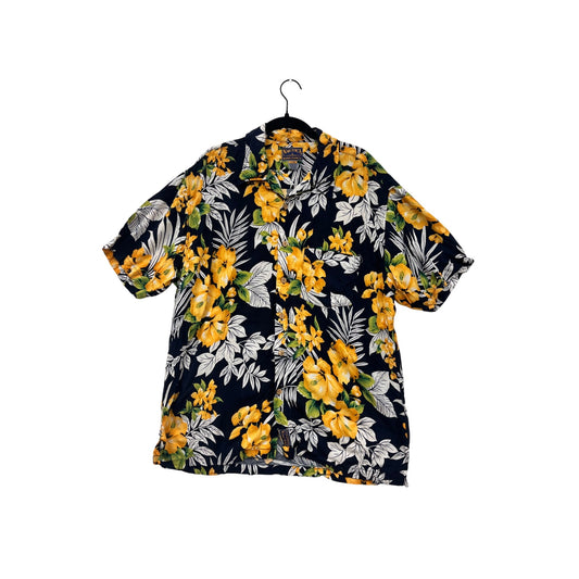 Nautica Mens Large Hawaiian Floral Button-Up Short Sleeve Shirt #6891