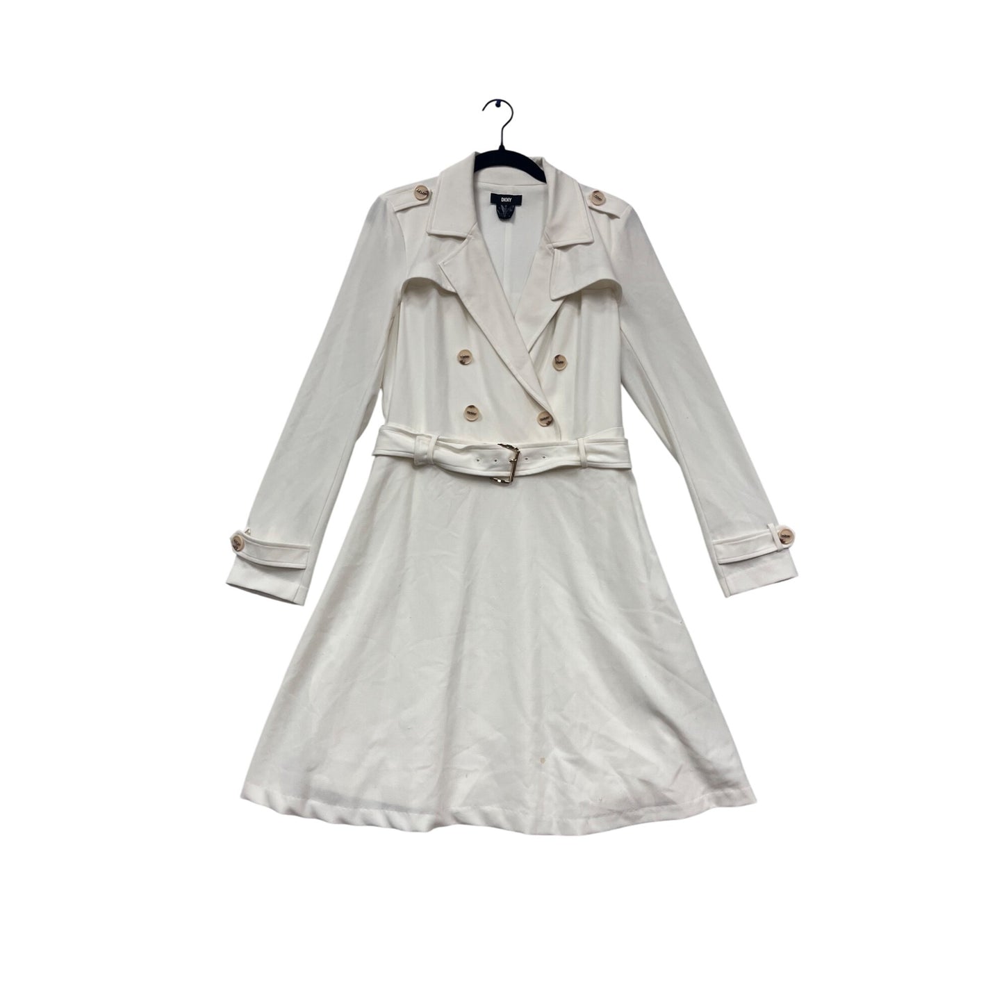DKNY Womens White Double-Breasted Trench Coat With Belt Size M #536A