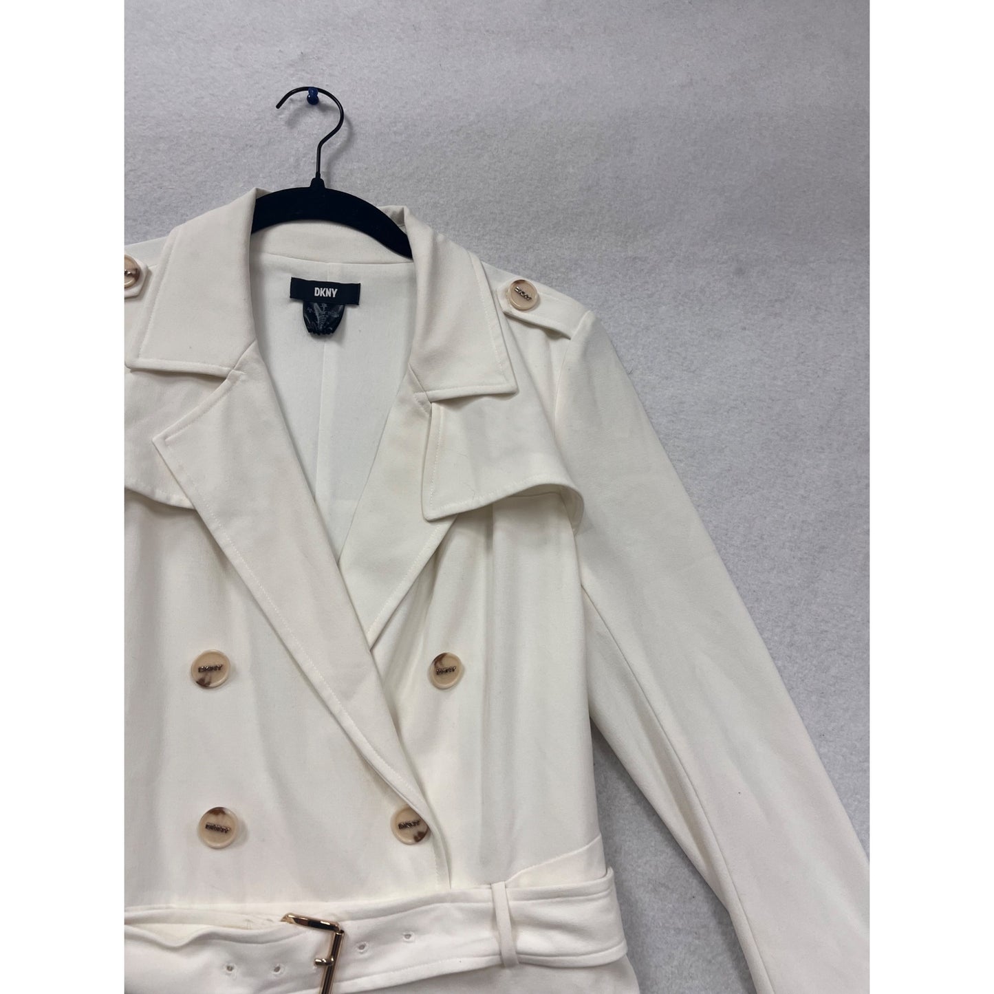 DKNY Womens White Double-Breasted Trench Coat With Belt Size M #536A