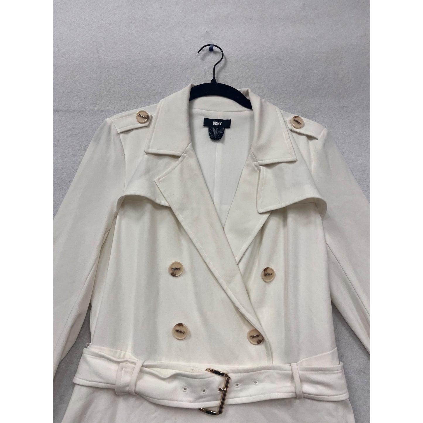 DKNY Womens White Double-Breasted Trench Coat With Belt Size M #536A