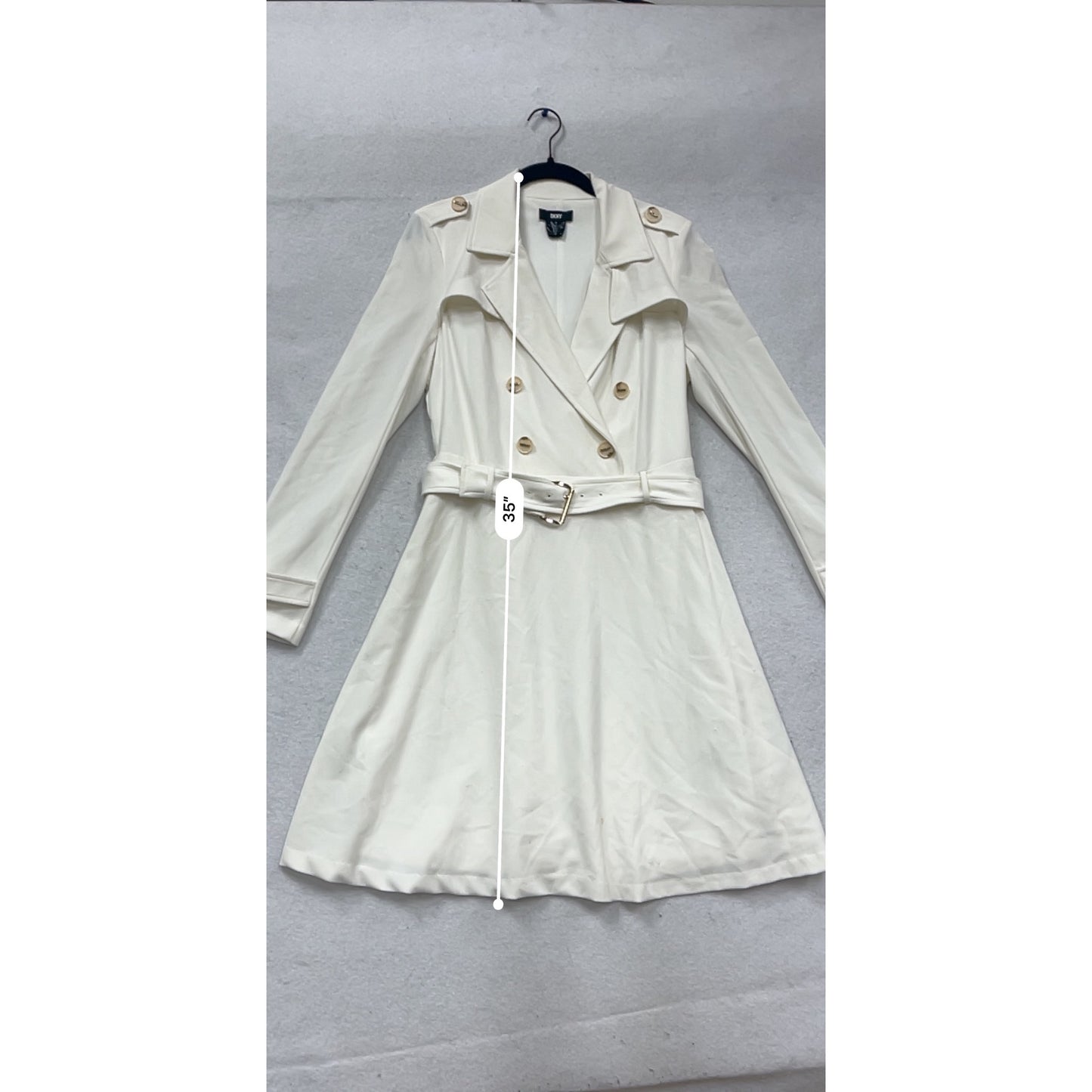 DKNY Womens White Double-Breasted Trench Coat With Belt Size M #536A