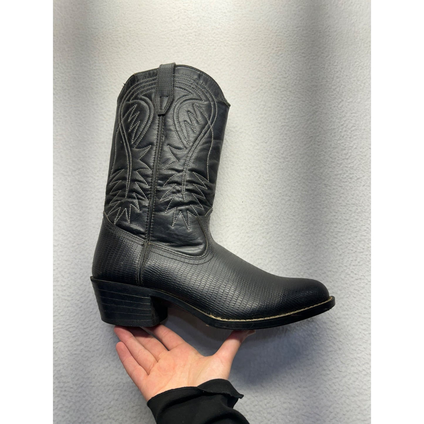 Black Embroidered Cowboy Boots#5035