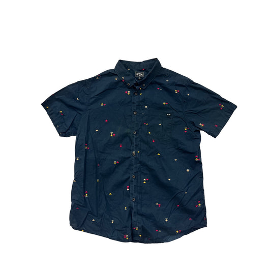 Billabong Mens Navy Short Sleeve Button-Up Shirt With Geometric Print Size L #6574