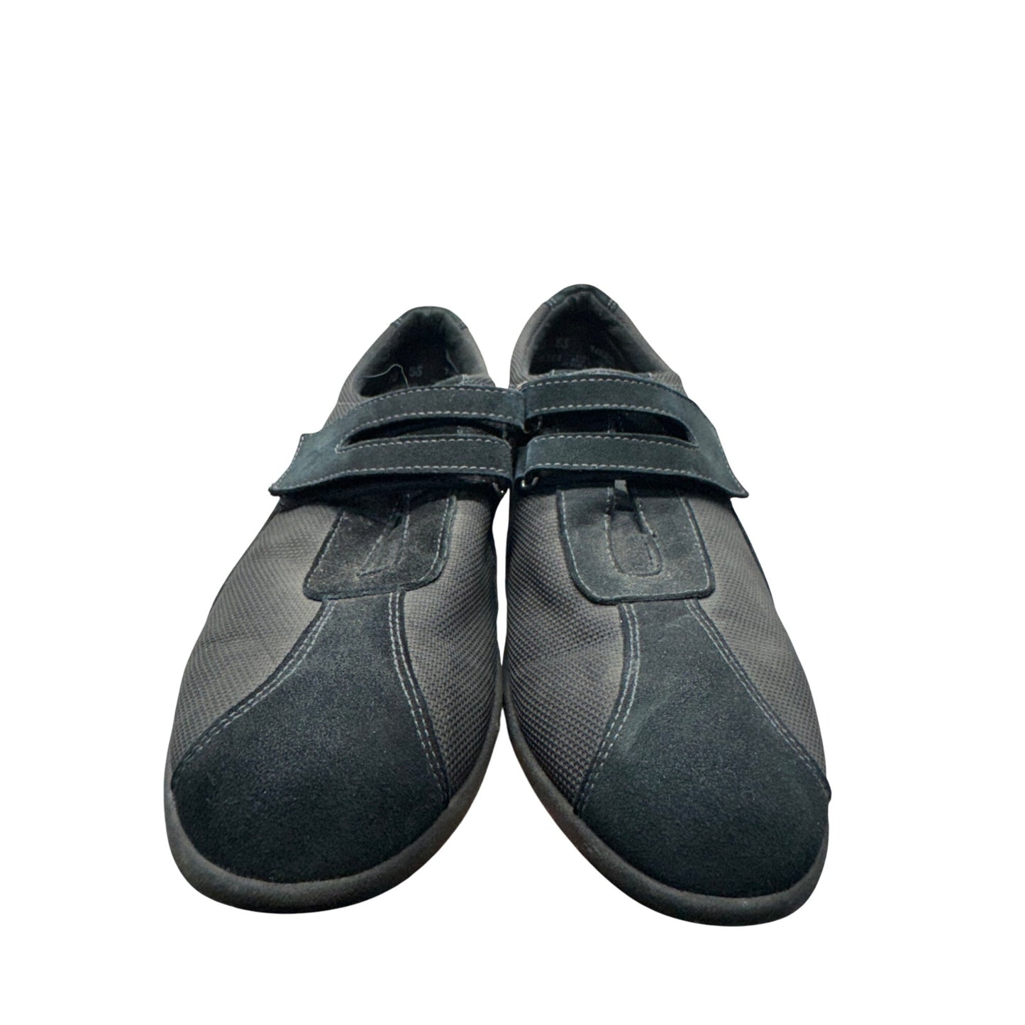 Black Velcro Strap Comfortable Walking Shoes Mens Size 10 Mesh & Suede Upper 9438