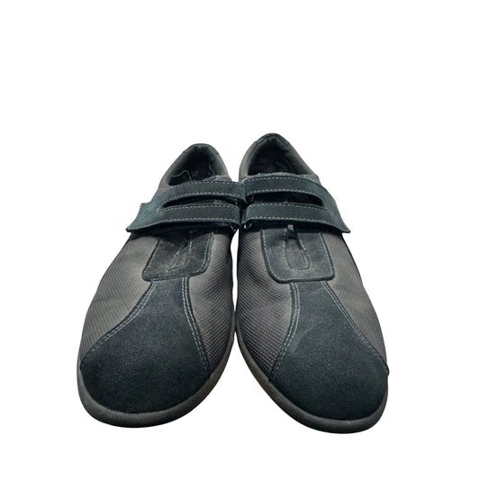 Black Velcro Strap Comfortable Walking Shoes Mens Size 10 Mesh & Suede Upper 9438