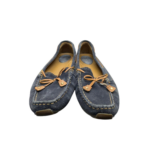 Clarks Navy Suede Moccasins With Tan Laces & Rubber Soles Size 8 #9414