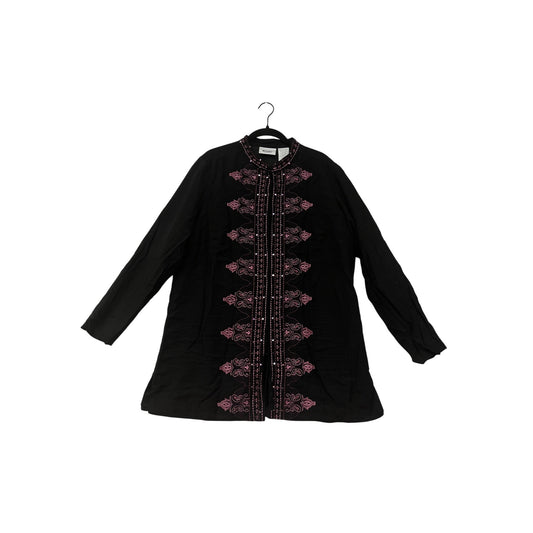 Black Embroidered Long-Sleeve Tunic Top With Pink Detailing Units 1X #8679
