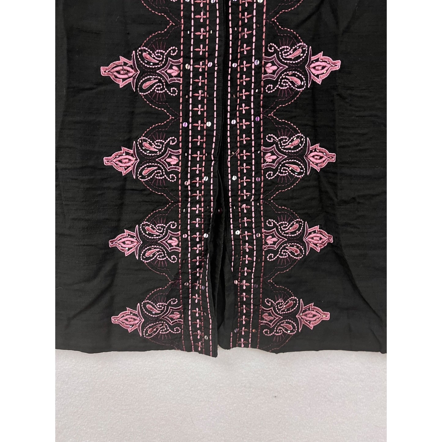 Black Embroidered Long-Sleeve Tunic Top With Pink Detailing Units 1X #8679