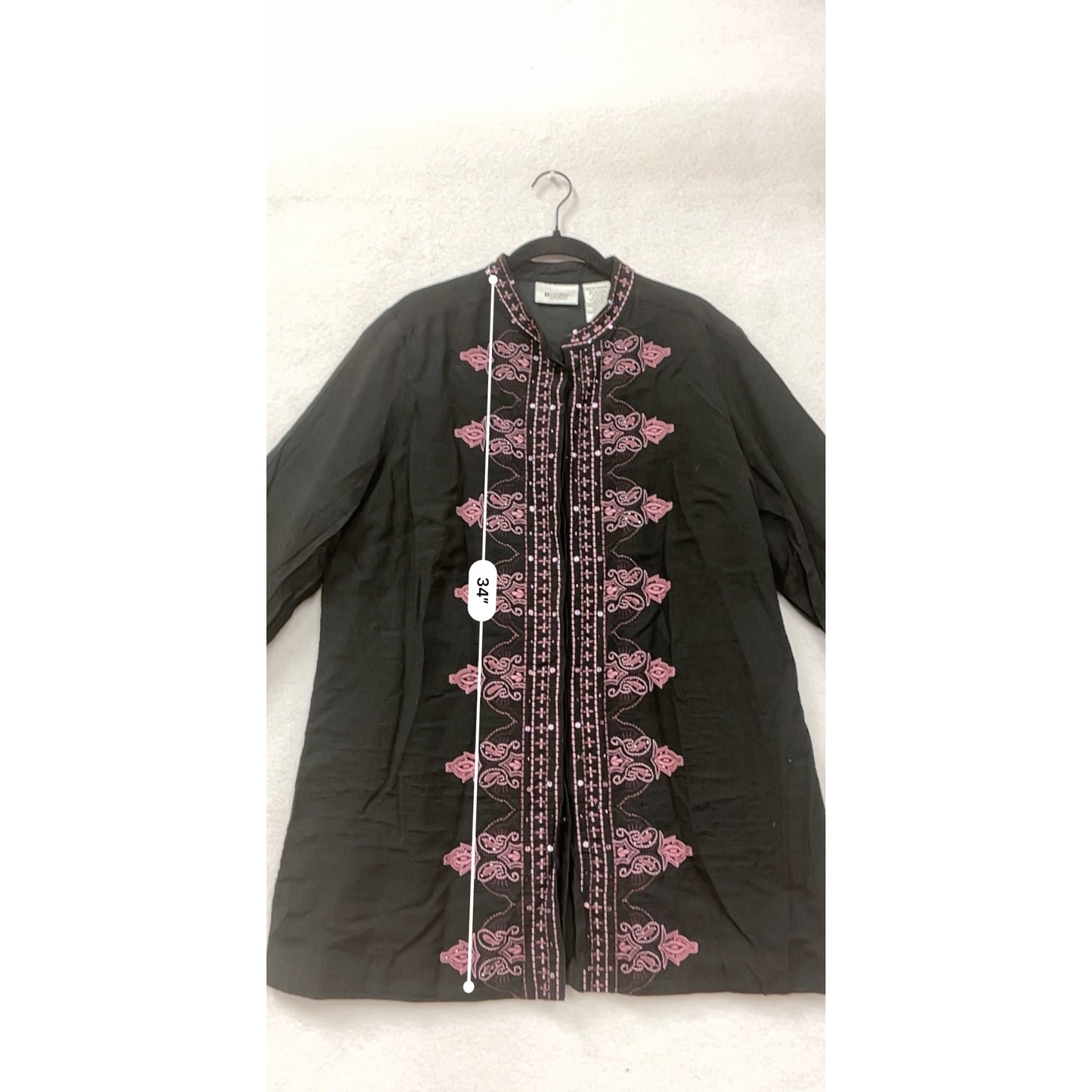Black Embroidered Long-Sleeve Tunic Top With Pink Detailing Units 1X #8679