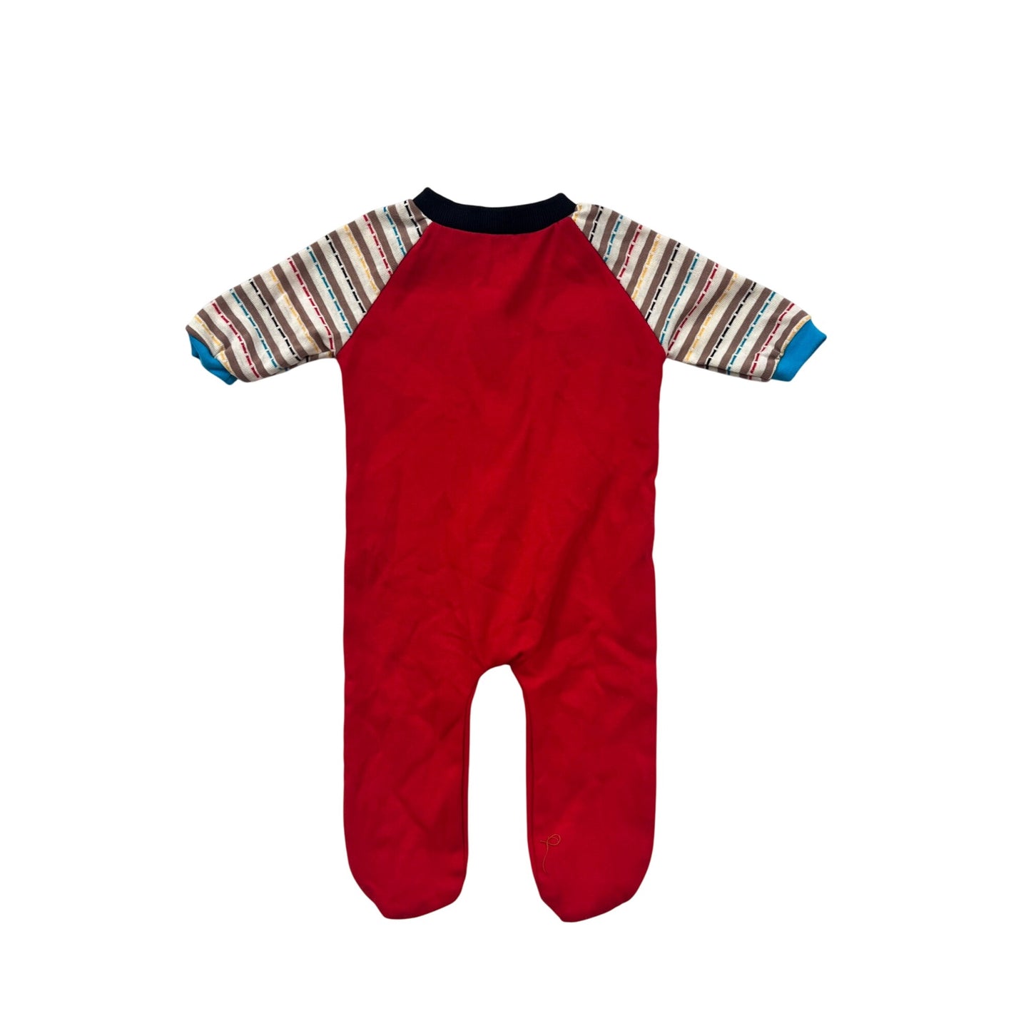 Baby Footed Bodysuit With Red Body & Striped Sleeves 3-6M #6565