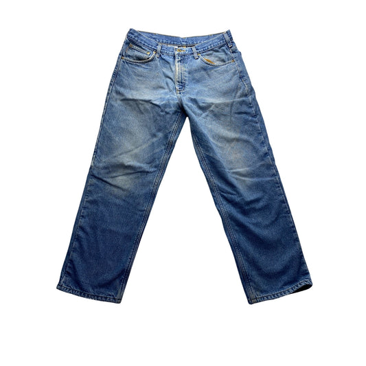 Carhartt Mens Relaxed Fit Flannel-Lined Blue Denim Jeans 34x30 Durable Workwear #7208