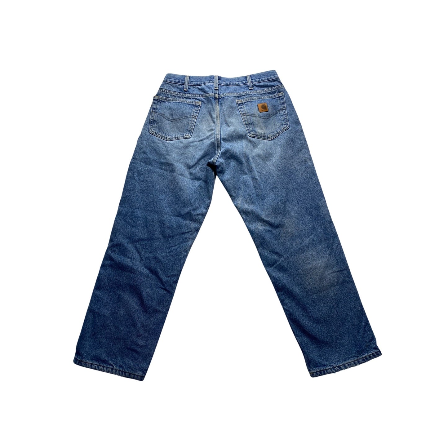Carhartt Mens Relaxed Fit Flannel-Lined Blue Denim Jeans 34x30 Durable Workwear #7208