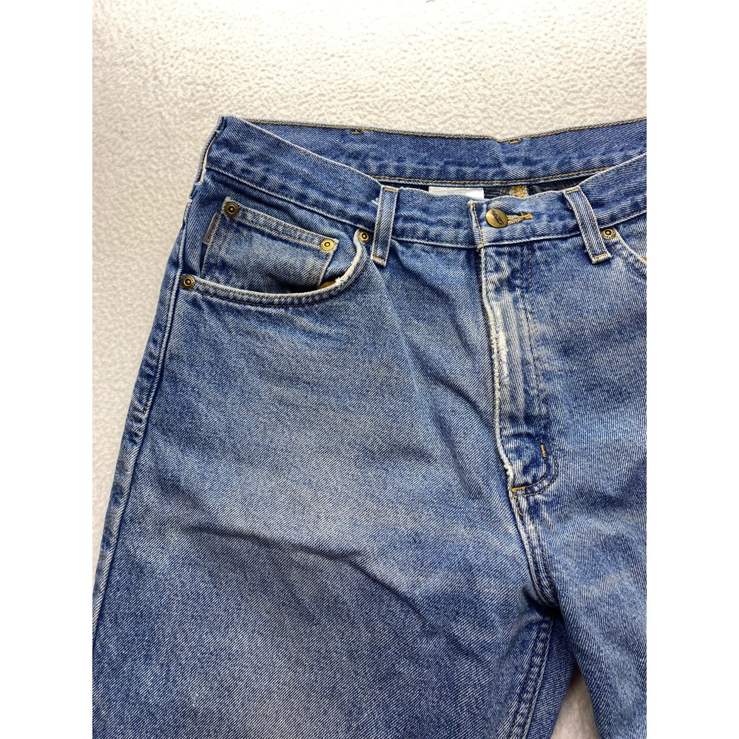 Carhartt Mens Relaxed Fit Flannel-Lined Blue Denim Jeans 34x30 Durable Workwear #7208