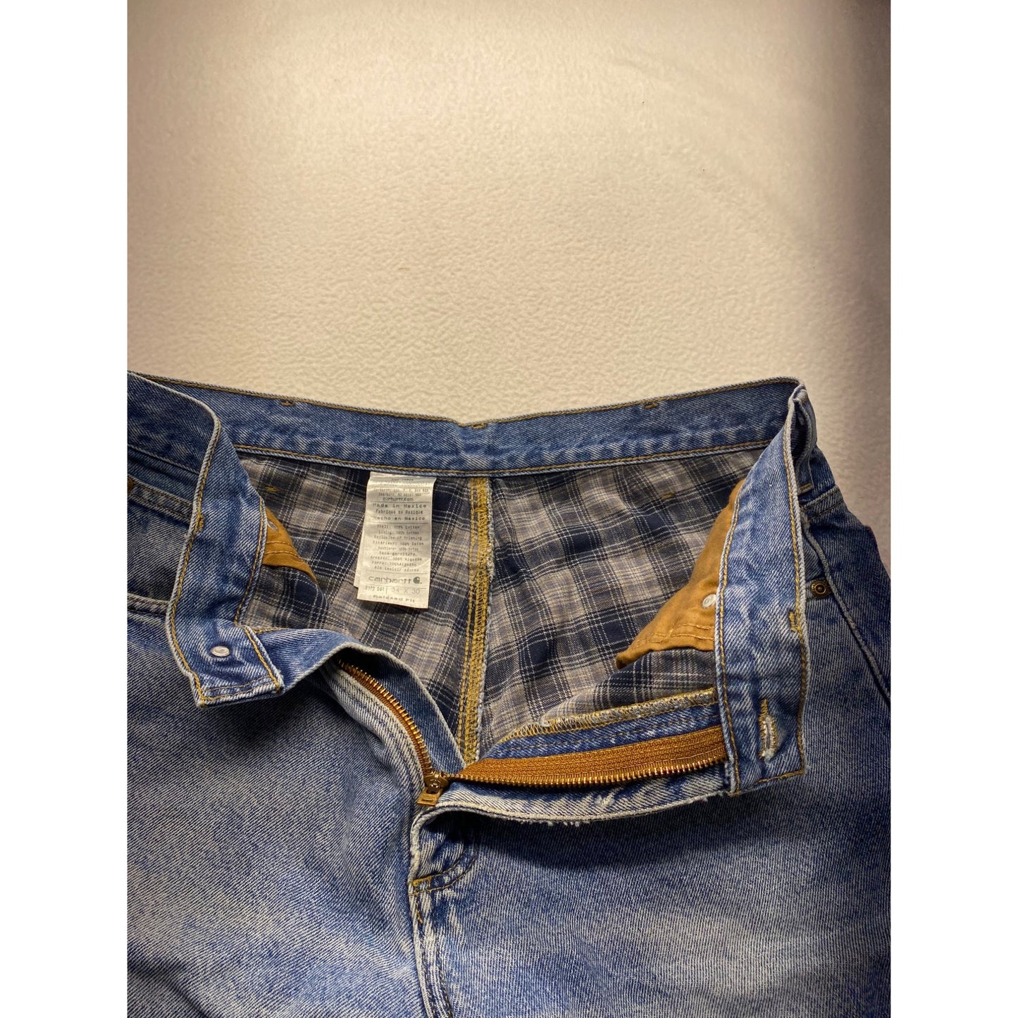 Carhartt Mens Relaxed Fit Flannel-Lined Blue Denim Jeans 34x30 Durable Workwear #7208