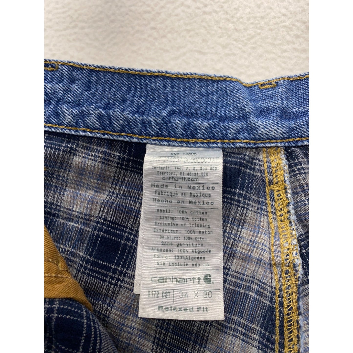 Carhartt Mens Relaxed Fit Flannel-Lined Blue Denim Jeans 34x30 Durable Workwear #7208