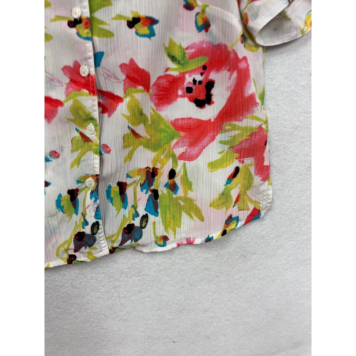 Alia Petites Floral Short Sleeve Button-Up Blouse #8851