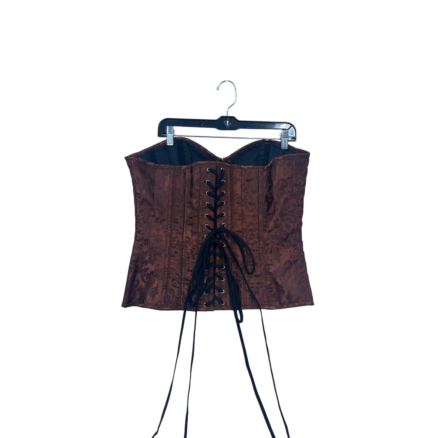 Steampunk Gothic Brown Jacquard Corset With Lace-Up Back & Front Zip Closure XXL #181A