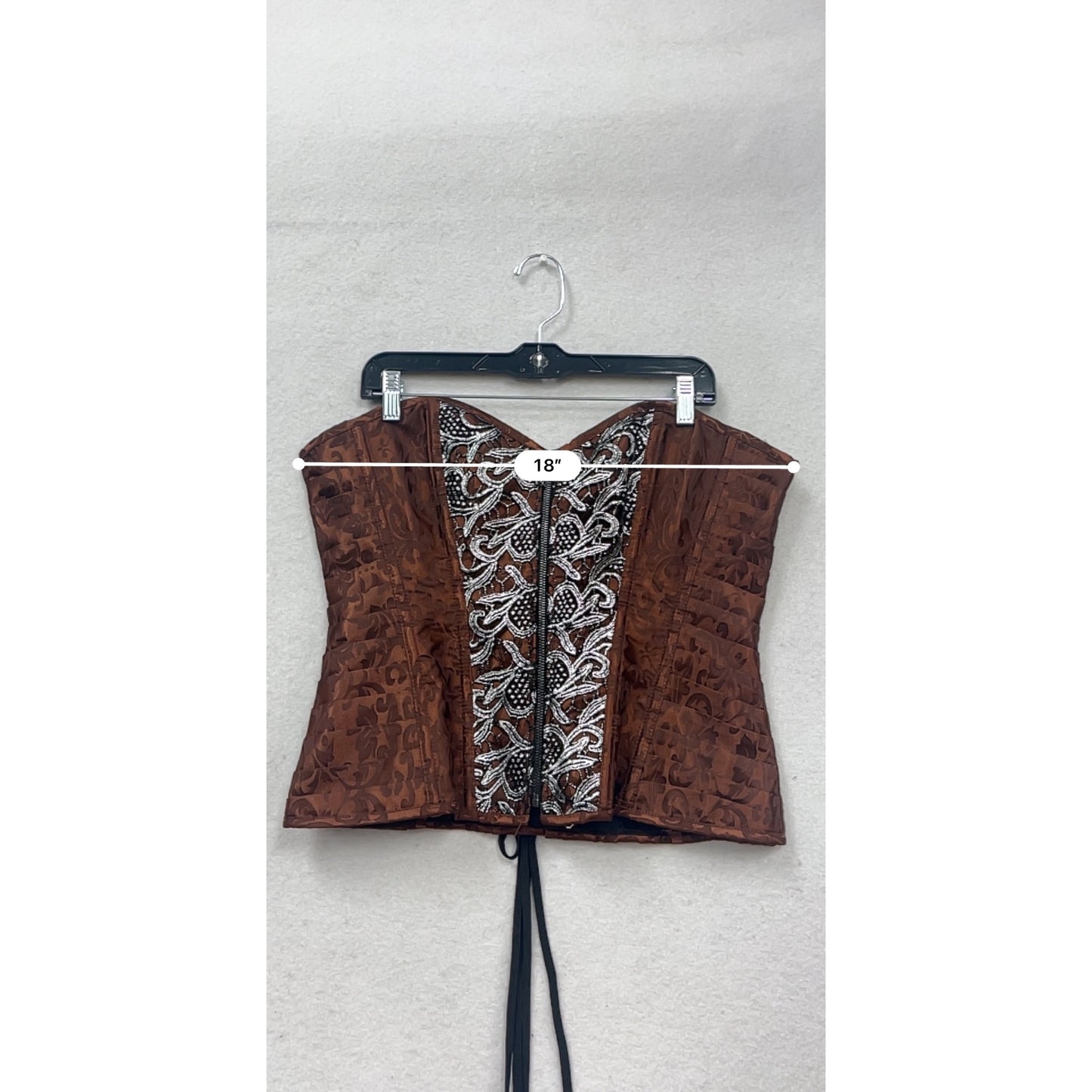 Steampunk Gothic Brown Jacquard Corset With Lace-Up Back & Front Zip Closure XXL #181A