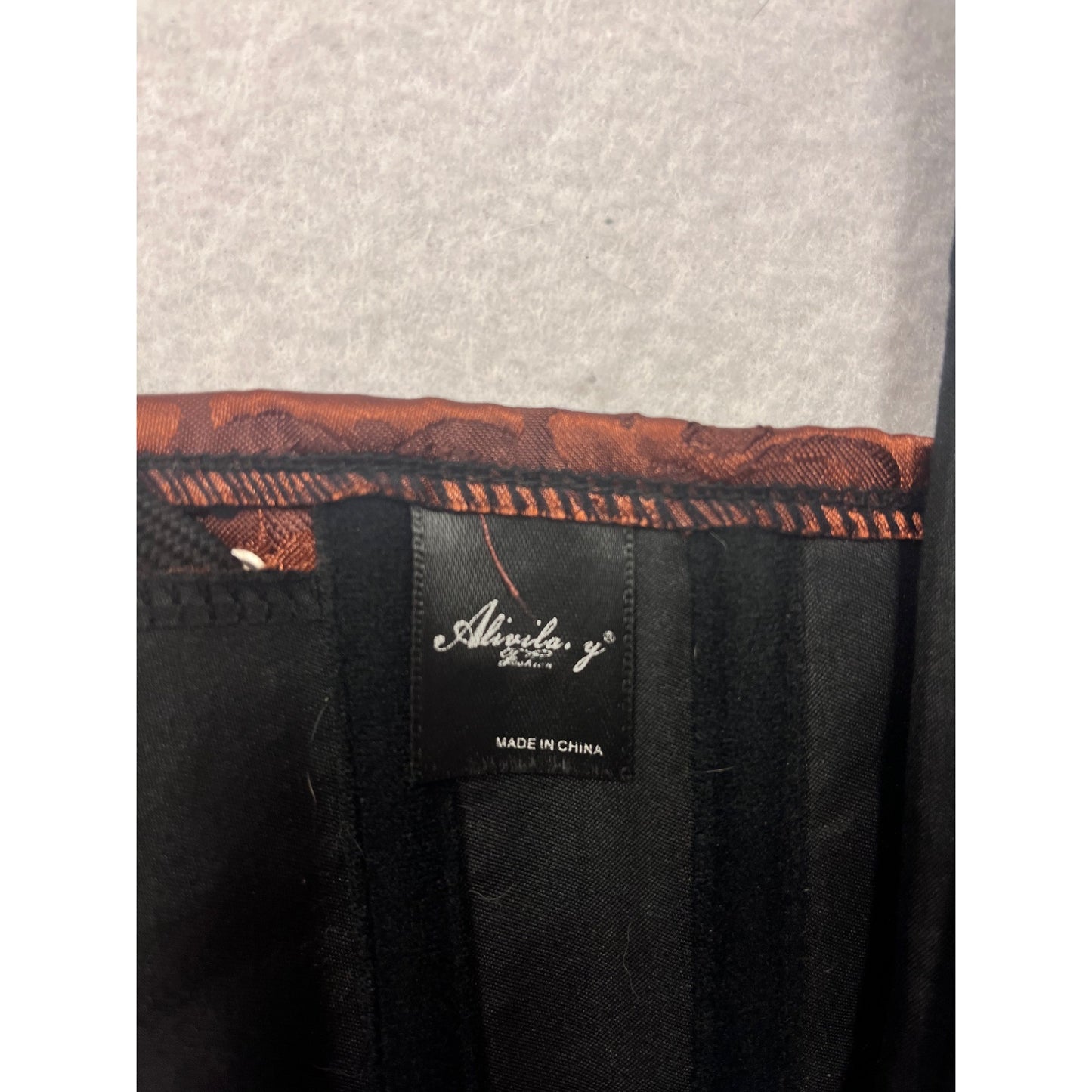 Steampunk Gothic Brown Jacquard Corset With Lace-Up Back & Front Zip Closure XXL #181A