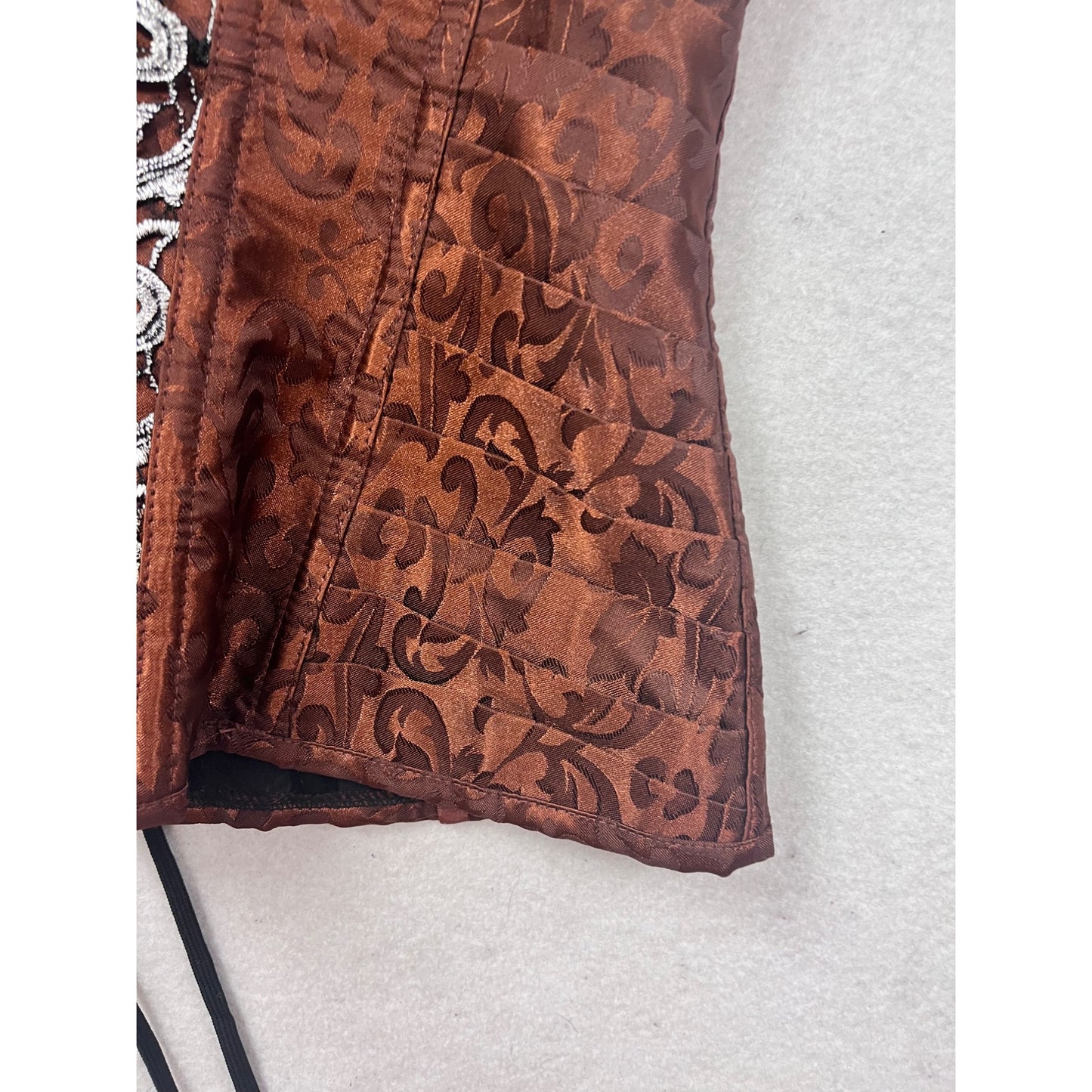 Steampunk Gothic Brown Jacquard Corset With Lace-Up Back & Front Zip Closure XXL #181A