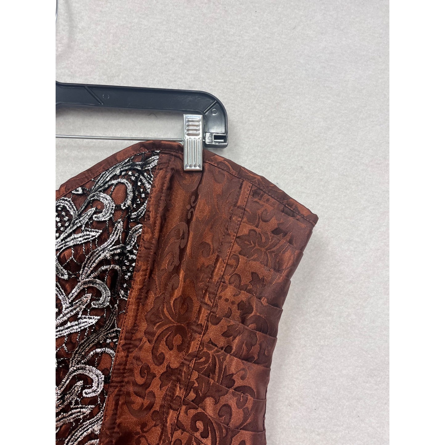 Steampunk Gothic Brown Jacquard Corset With Lace-Up Back & Front Zip Closure XXL #181A