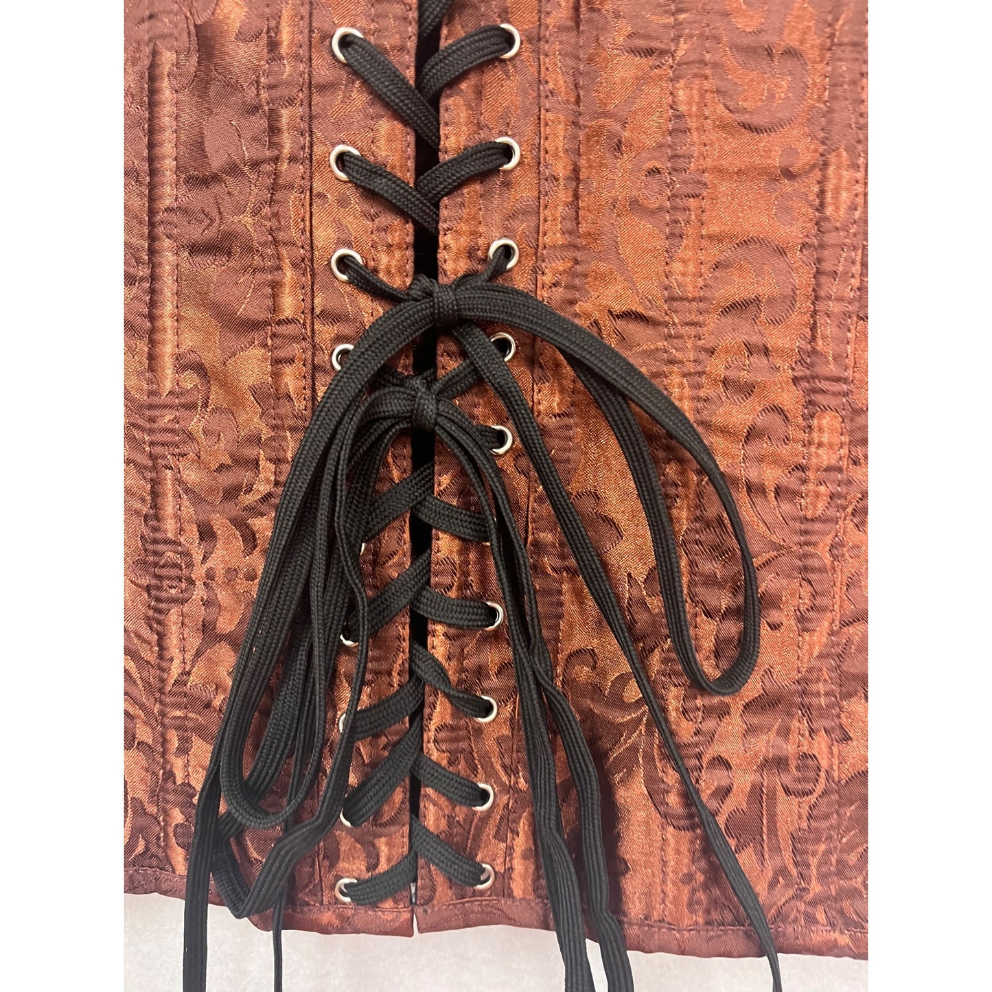 Steampunk Gothic Brown Jacquard Corset With Lace-Up Back & Front Zip Closure XXL #181A