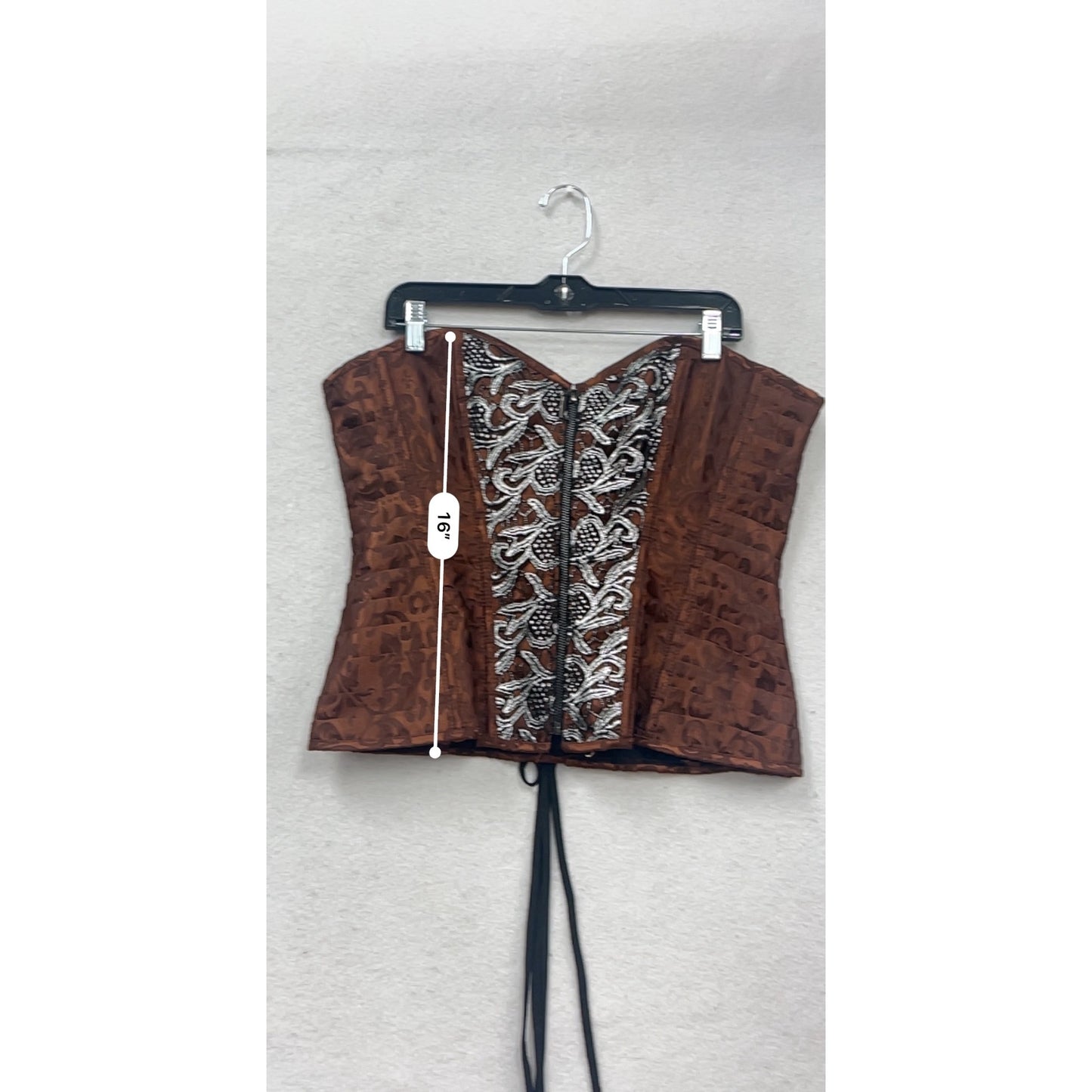 Steampunk Gothic Brown Jacquard Corset With Lace-Up Back & Front Zip Closure XXL #181A