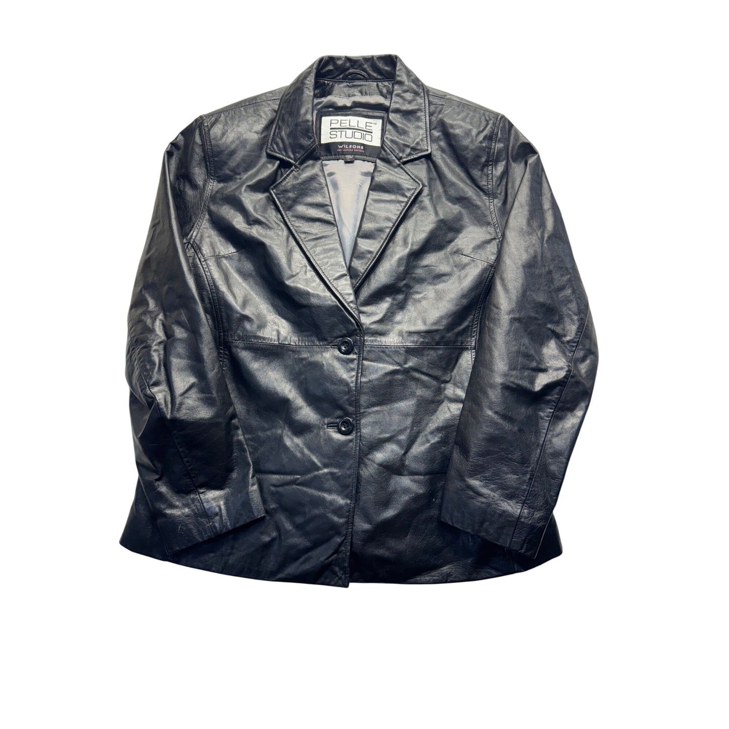Pelle Studio Wilsons Leather Blazer Jacket Black Button-Up Size L Vintage #9359