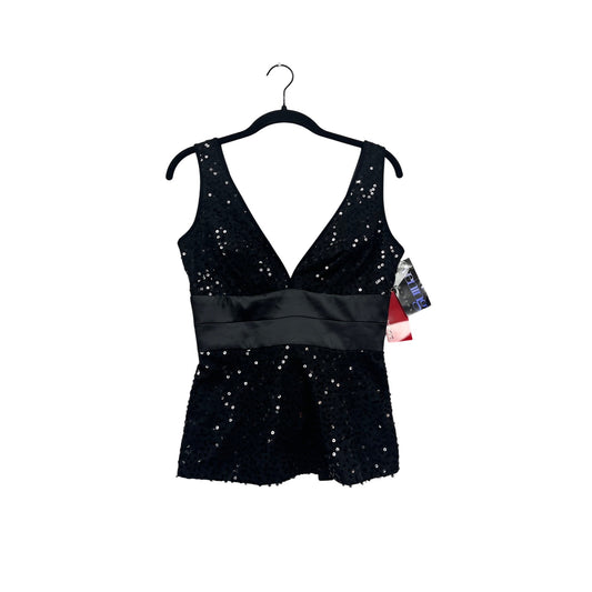 Donna Ricco Collection Sequin Evening Top Black V-Neck Sleeveless Size 2 #343A