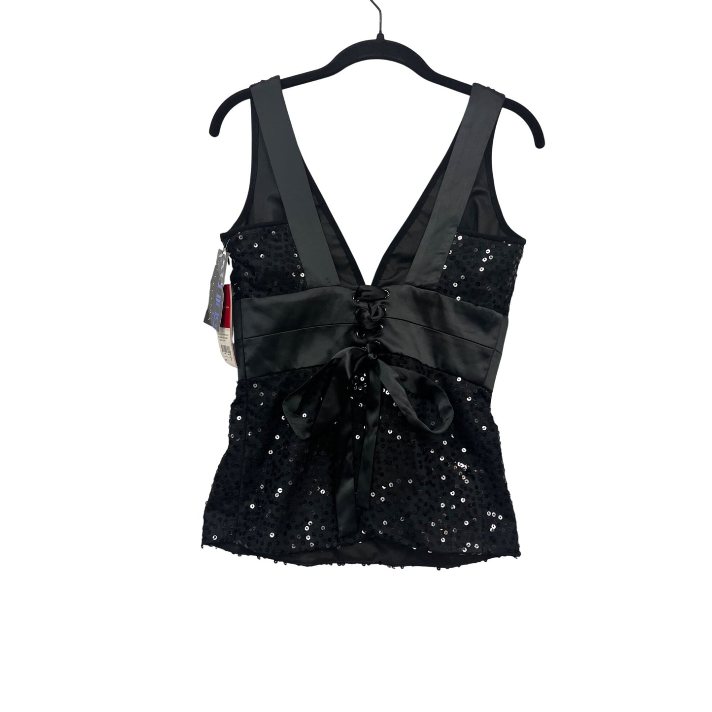 Donna Ricco Collection Sequin Evening Top Black V-Neck Sleeveless Size 2 #343A