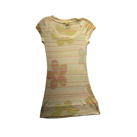 Body Central Y2K Floral Print Striped Cap Sleeve Tunic Top #7370
