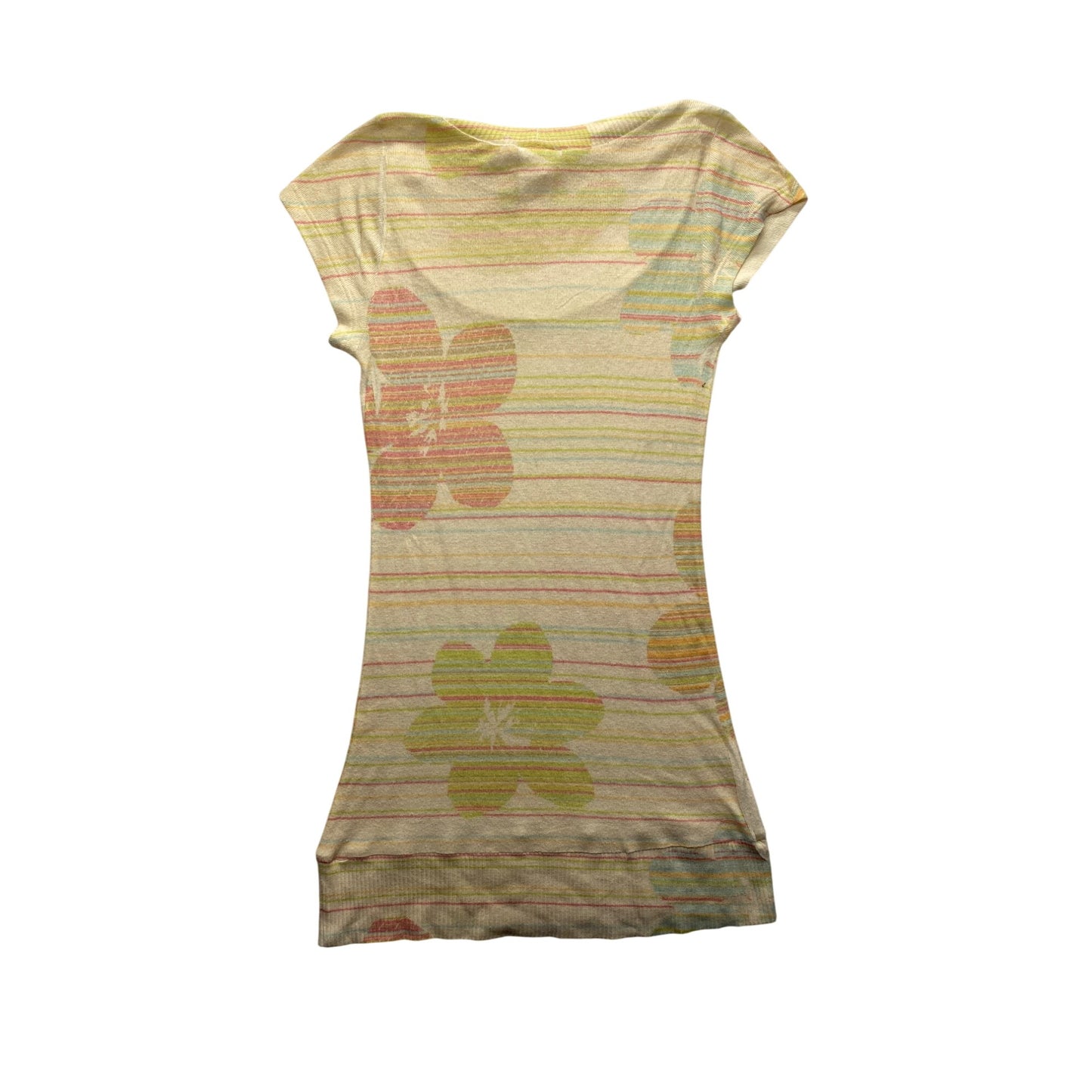 Body Central Y2K Floral Print Striped Cap Sleeve Tunic Top #7370