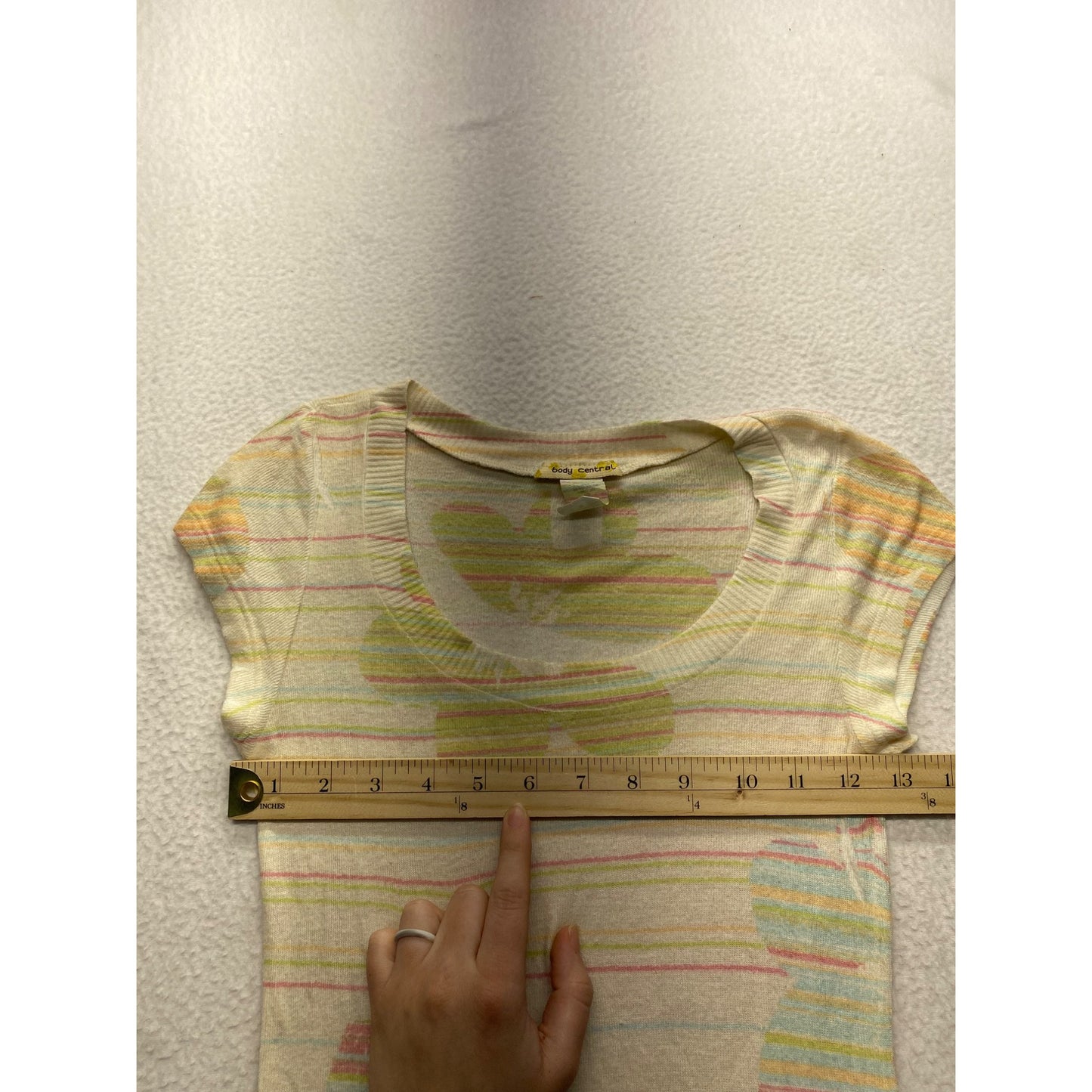 Body Central Y2K Floral Print Striped Cap Sleeve Tunic Top #7370