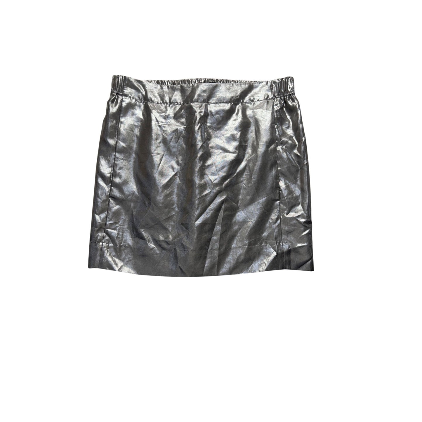 Metallic Silver J Crew Silk Blend Elastic Waist Mini Skirt Size 4 #9593