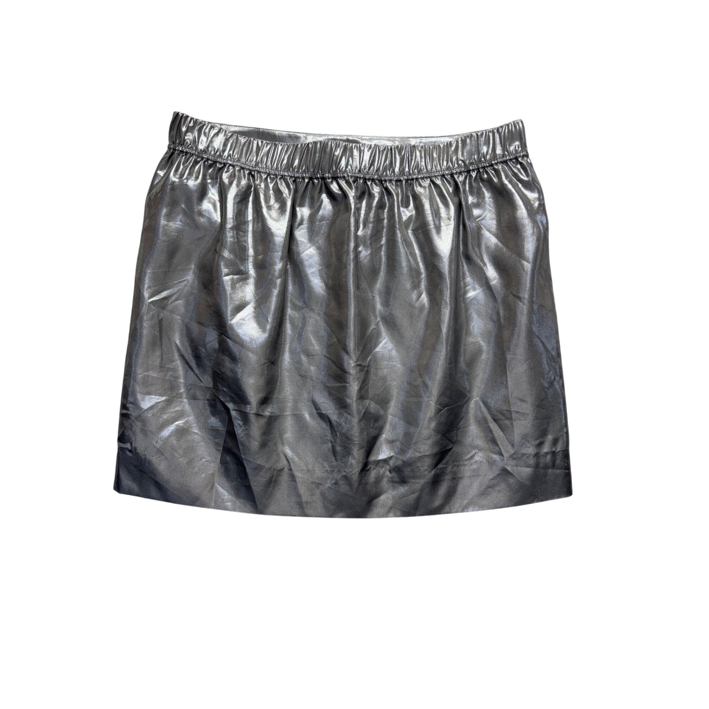 Metallic Silver J Crew Silk Blend Elastic Waist Mini Skirt Size 4 #9593