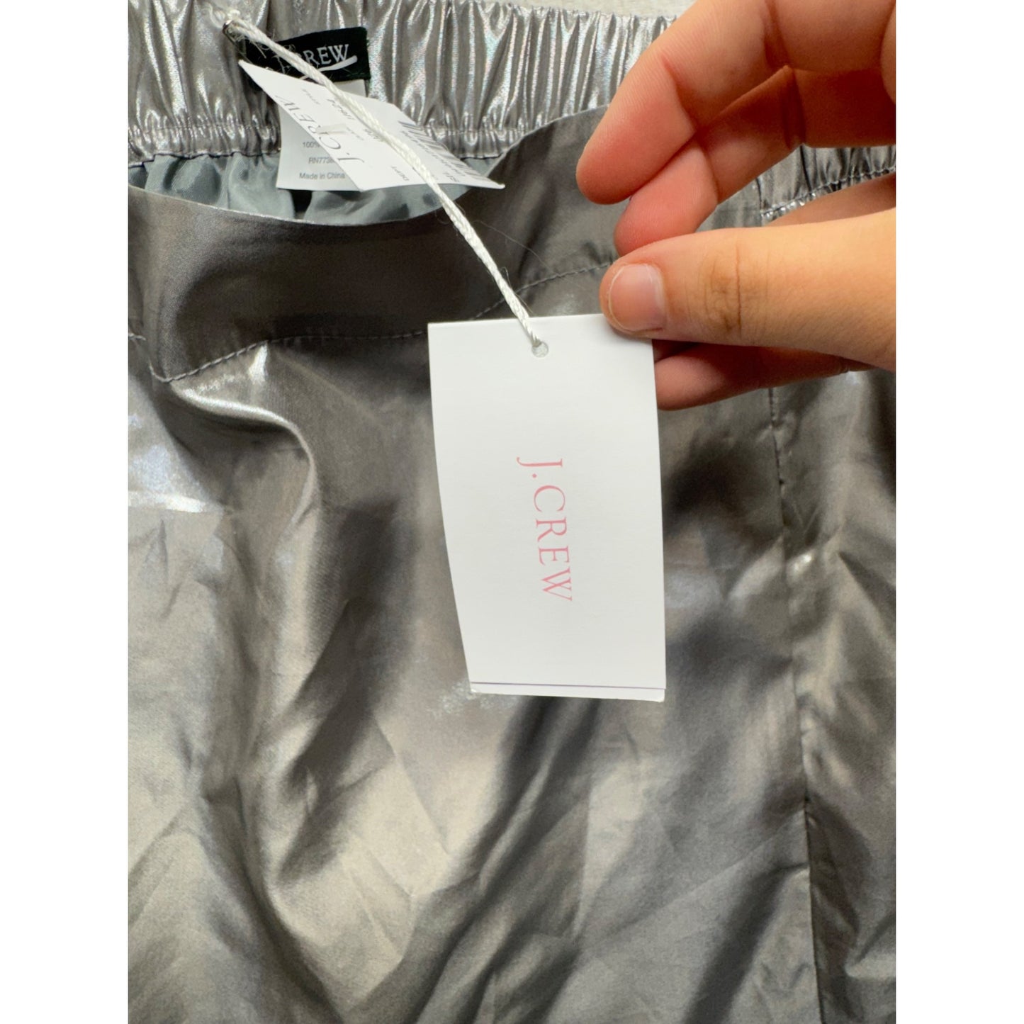 Metallic Silver J Crew Silk Blend Elastic Waist Mini Skirt Size 4 #9593