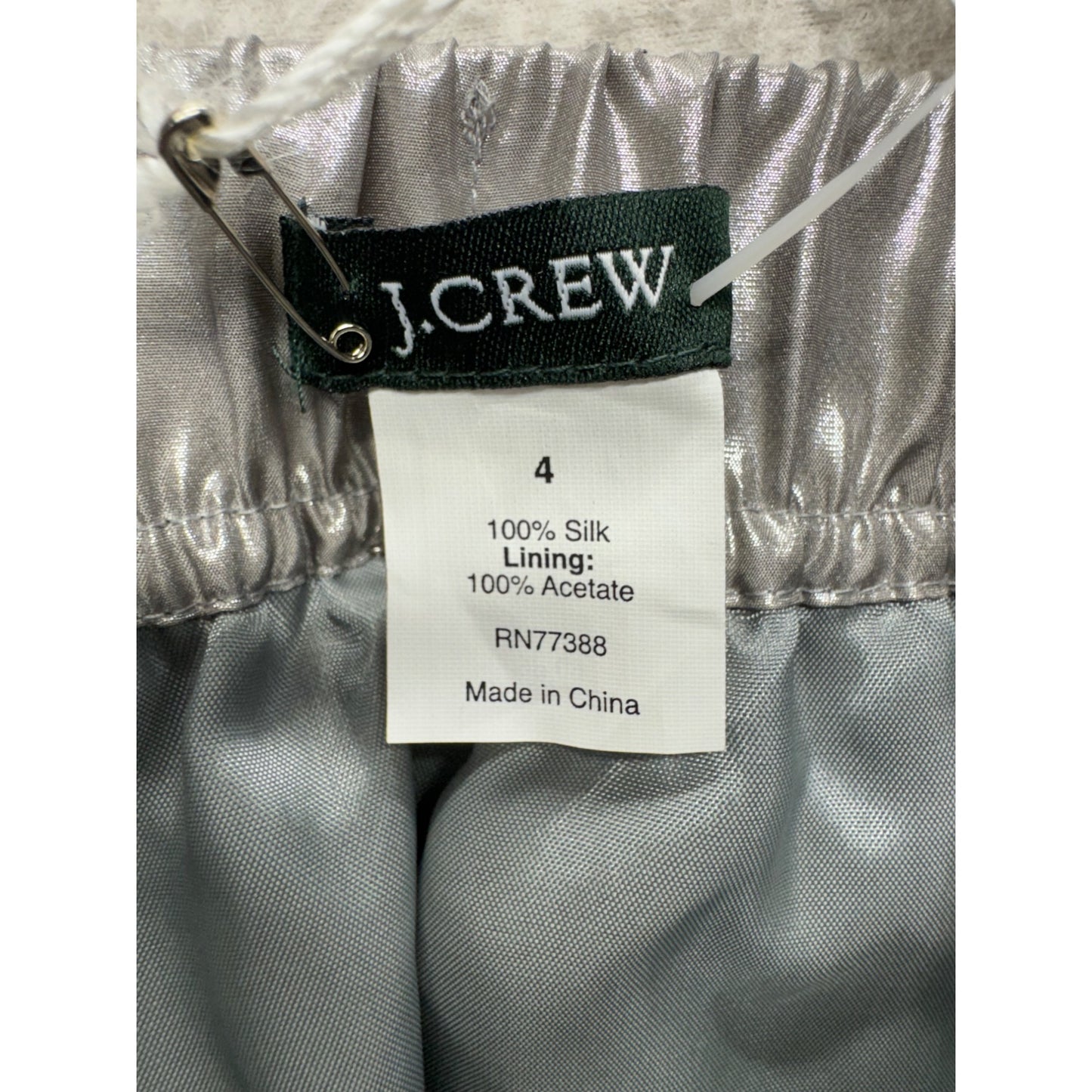 Metallic Silver J Crew Silk Blend Elastic Waist Mini Skirt Size 4 #9593