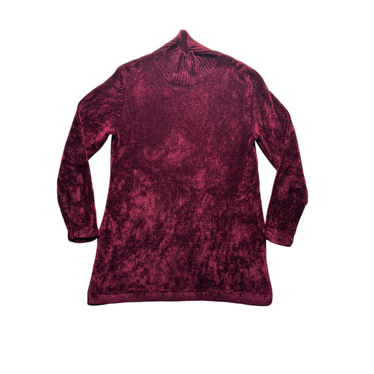 VTG Chicos Design Burgundy Velvet Turtleneck Sweater Size 1 #7980