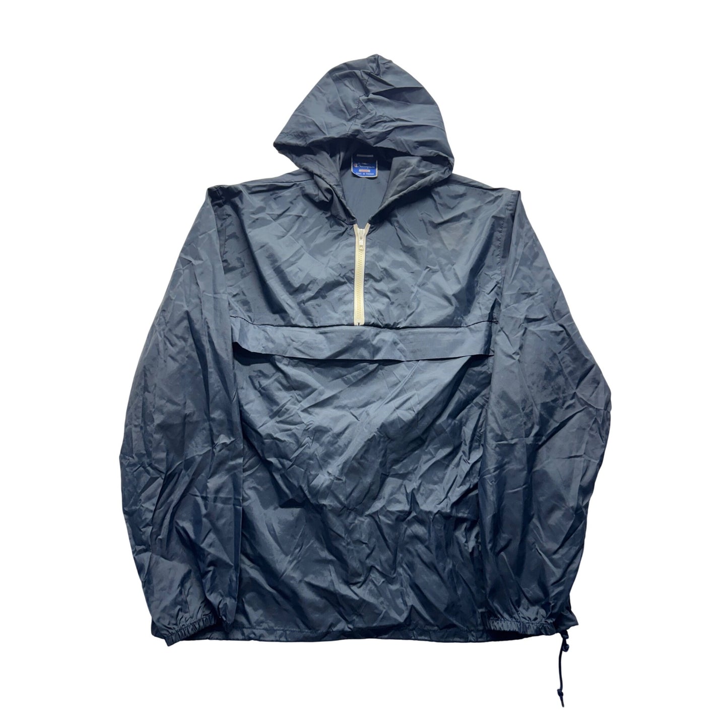 Vintage Champion Navy Blue Nylon Pullover Windbreaker Jacket Hooded Large #9361