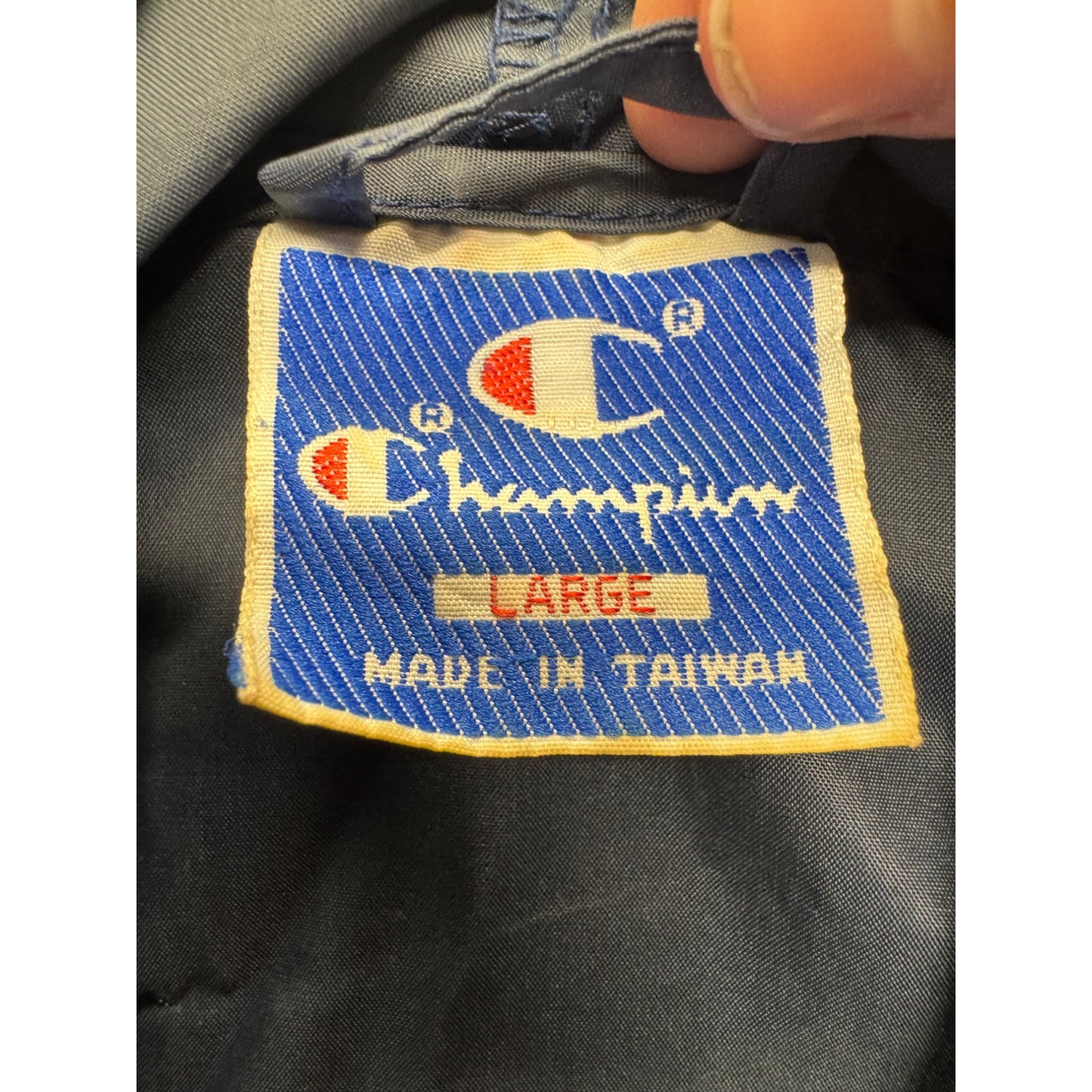 Vintage Champion Navy Blue Nylon Pullover Windbreaker Jacket Hooded Large #9361