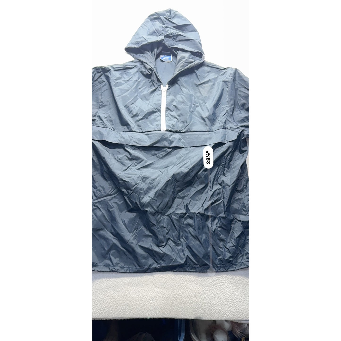 Vintage Champion Navy Blue Nylon Pullover Windbreaker Jacket Hooded Large #9361