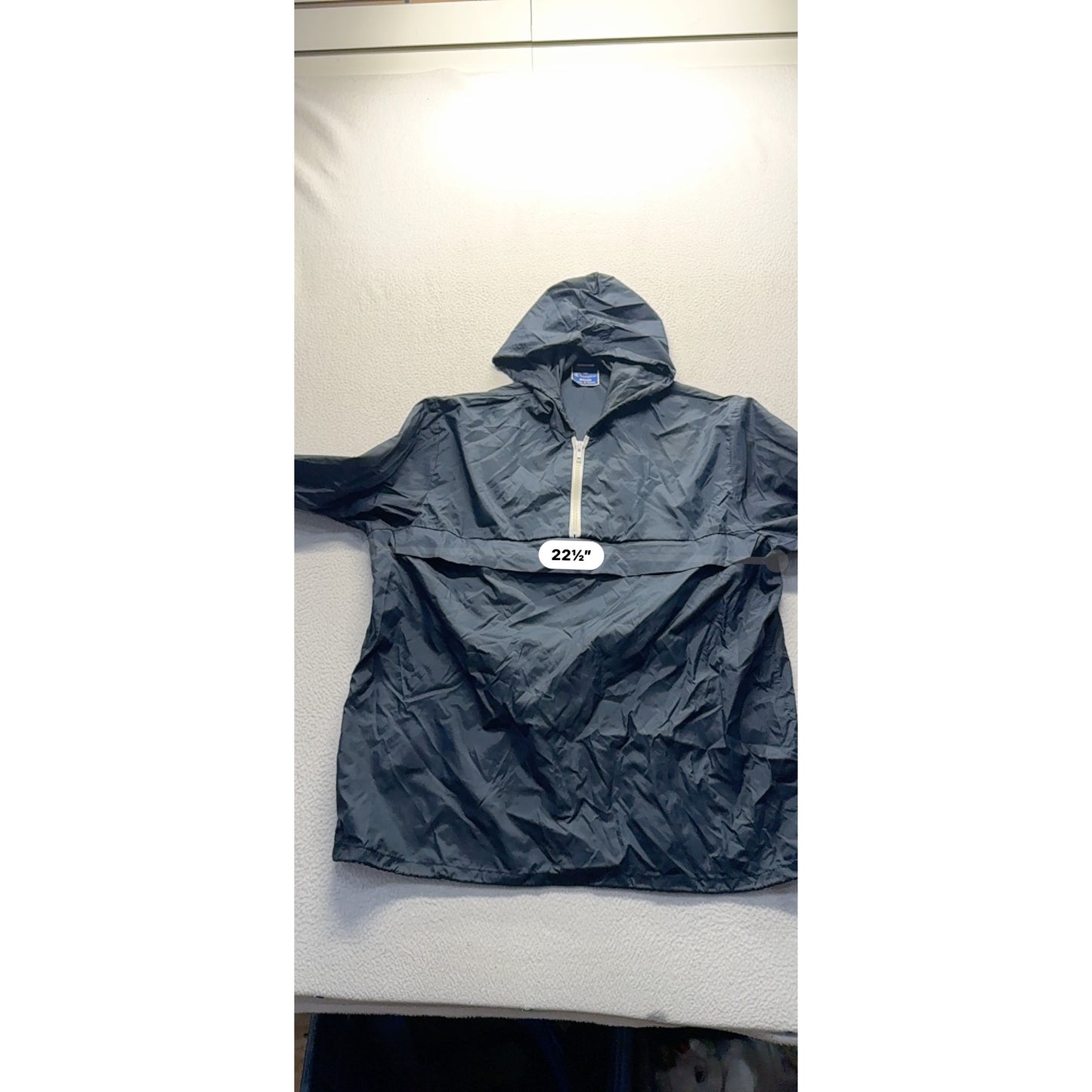 Vintage Champion Navy Blue Nylon Pullover Windbreaker Jacket Hooded Large #9361