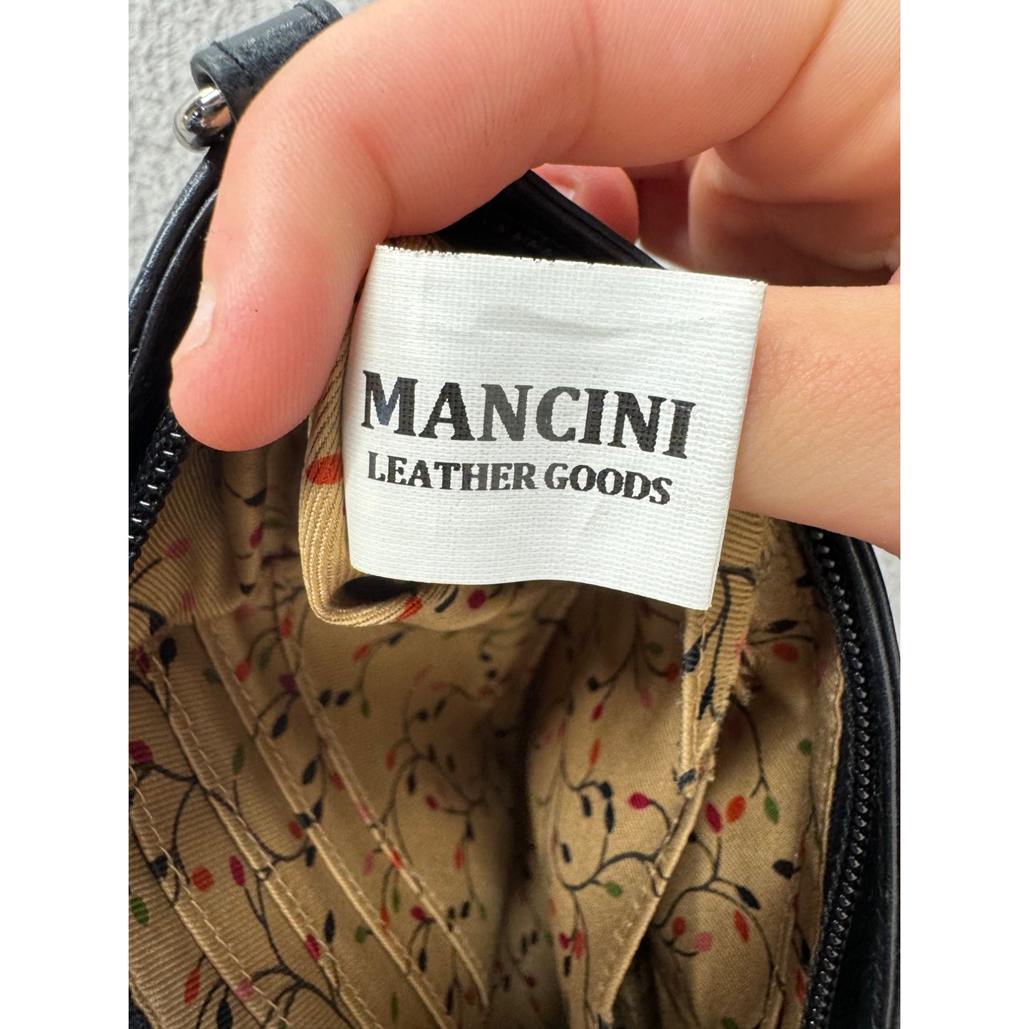 Mancini Black Leather Wristlet Clutch Purse With Floral Lining #9B