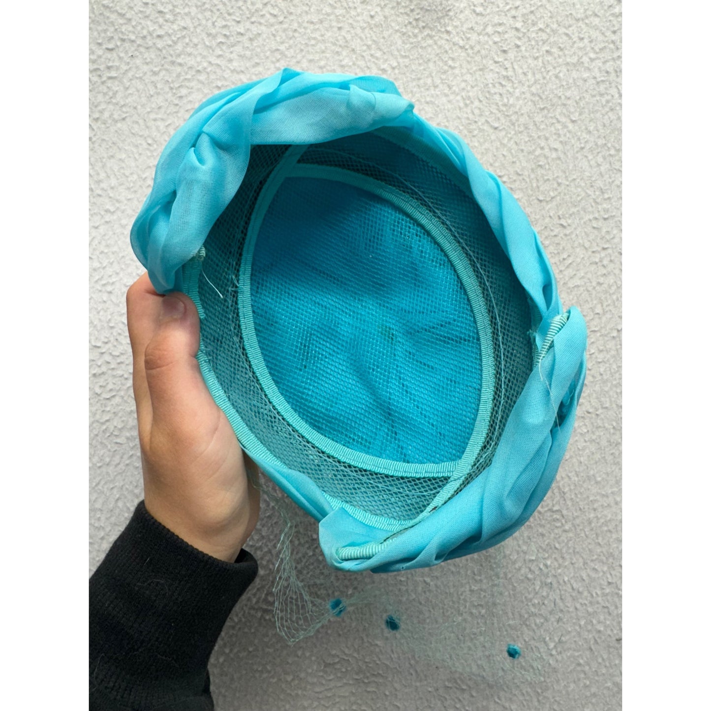 Vintage Turquoise Pillbox Hat With Veil & Floral Accents #9745
