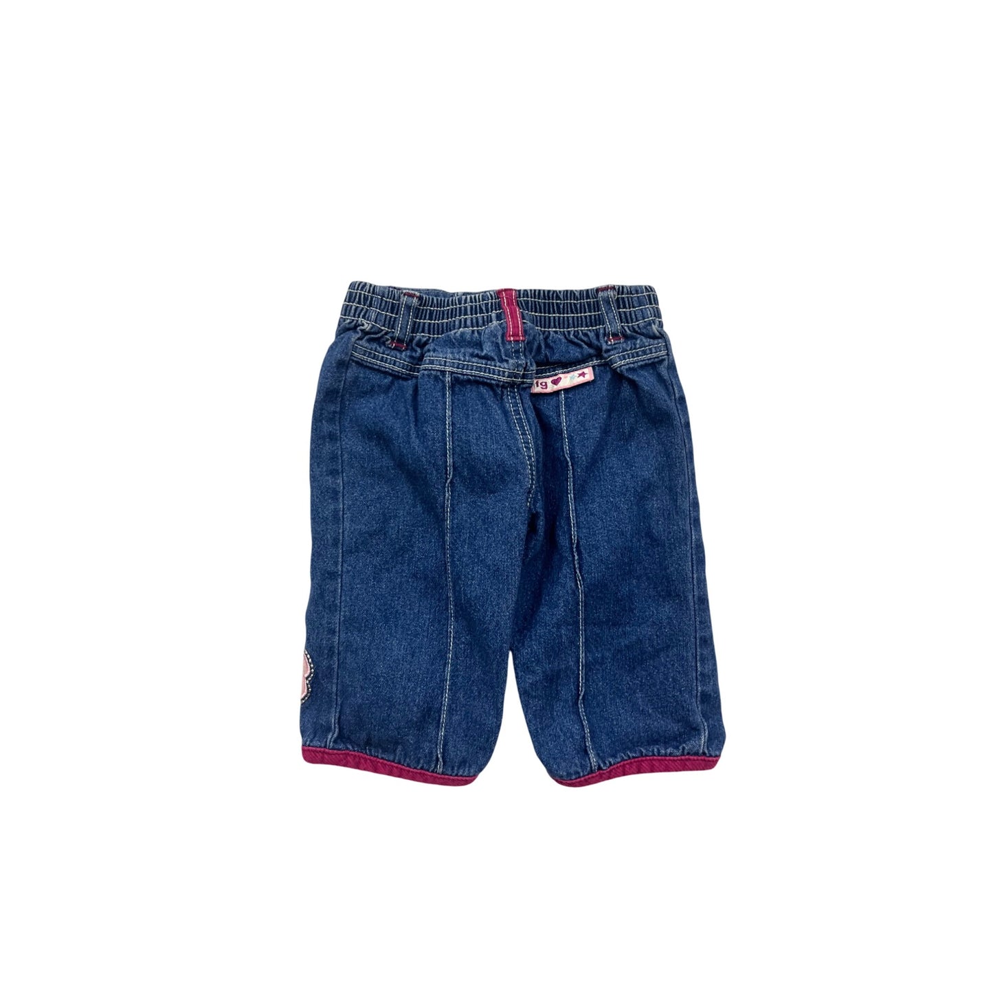 Baby Faded Glory Denim Pants 0/3M With Star & Floral Embroidery #8613