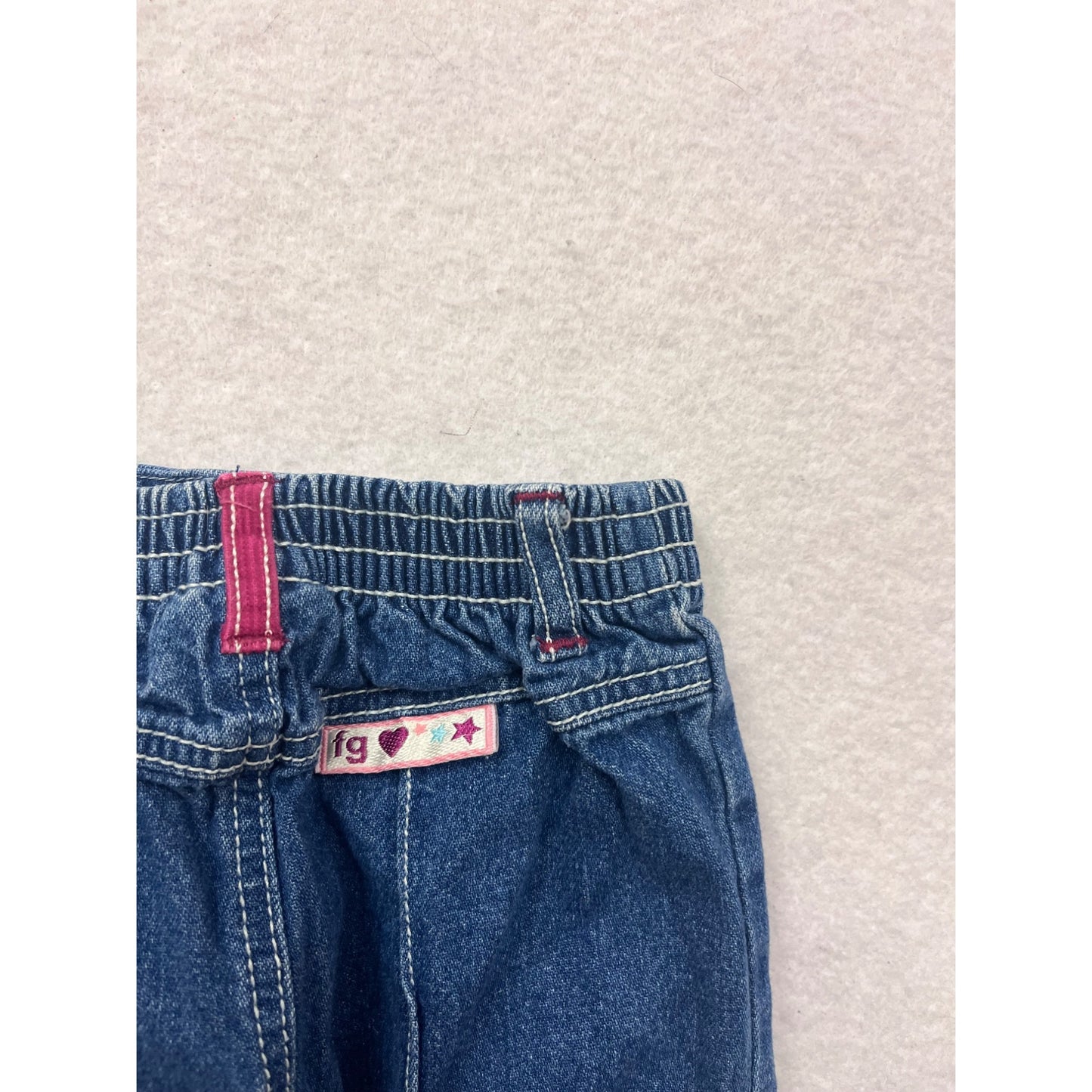 Baby Faded Glory Denim Pants 0/3M With Star & Floral Embroidery #8613