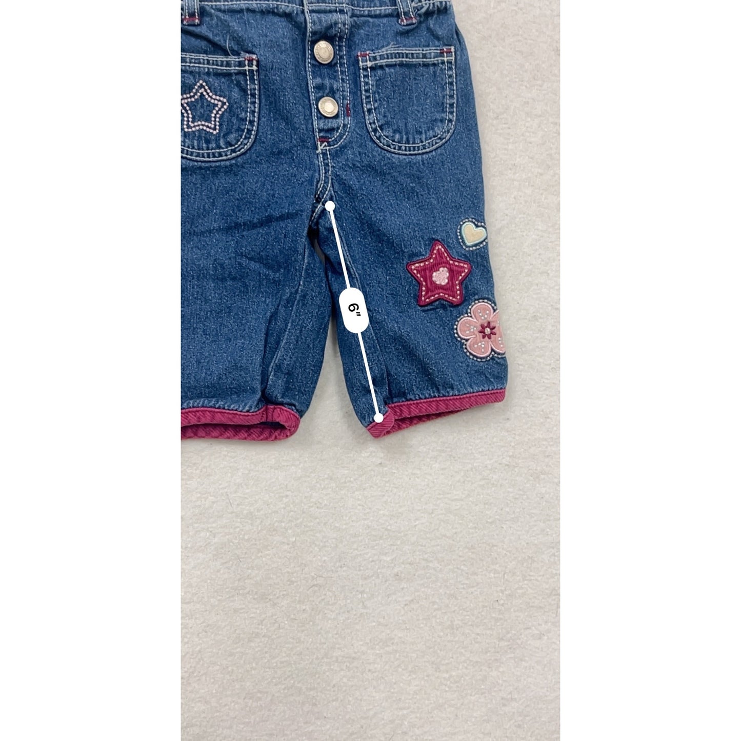 Baby Faded Glory Denim Pants 0/3M With Star & Floral Embroidery #8613