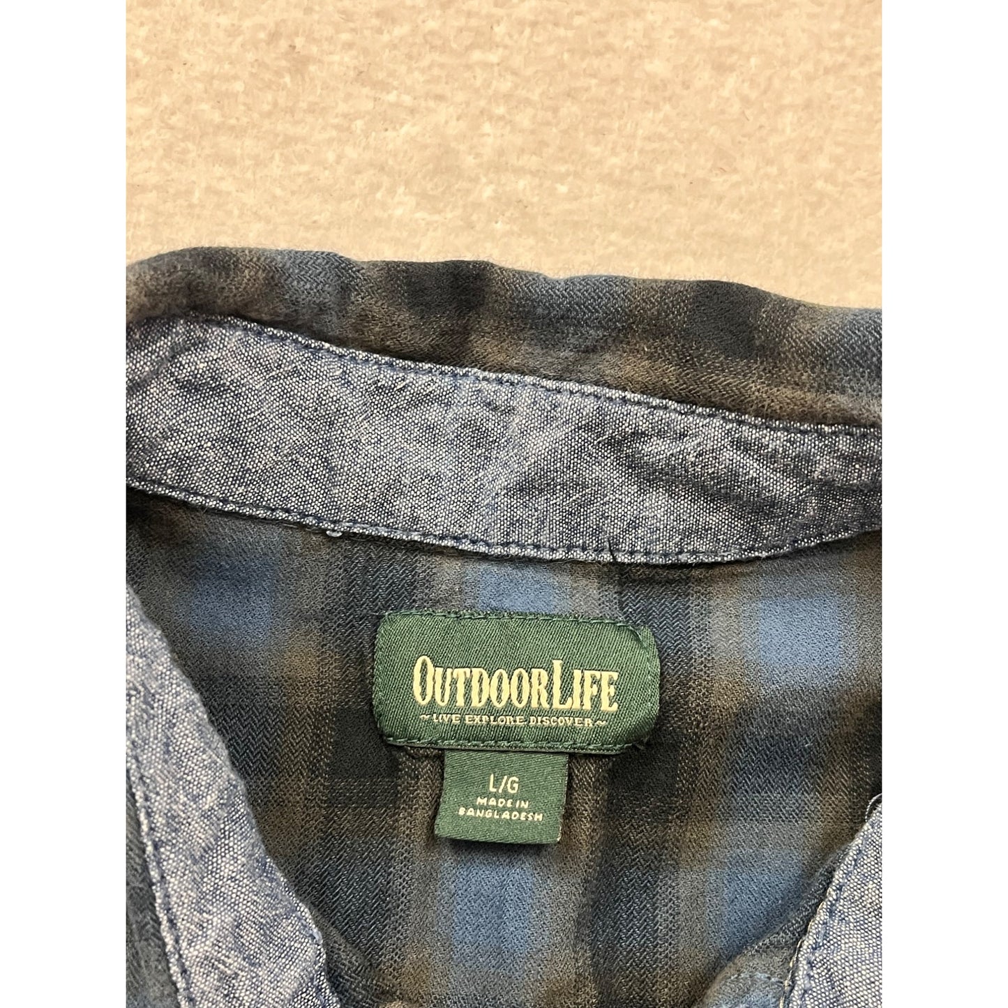 Mens Outdoor Life Blue & Black Plaid Button-Up Long Sleeve Shirt L #8914