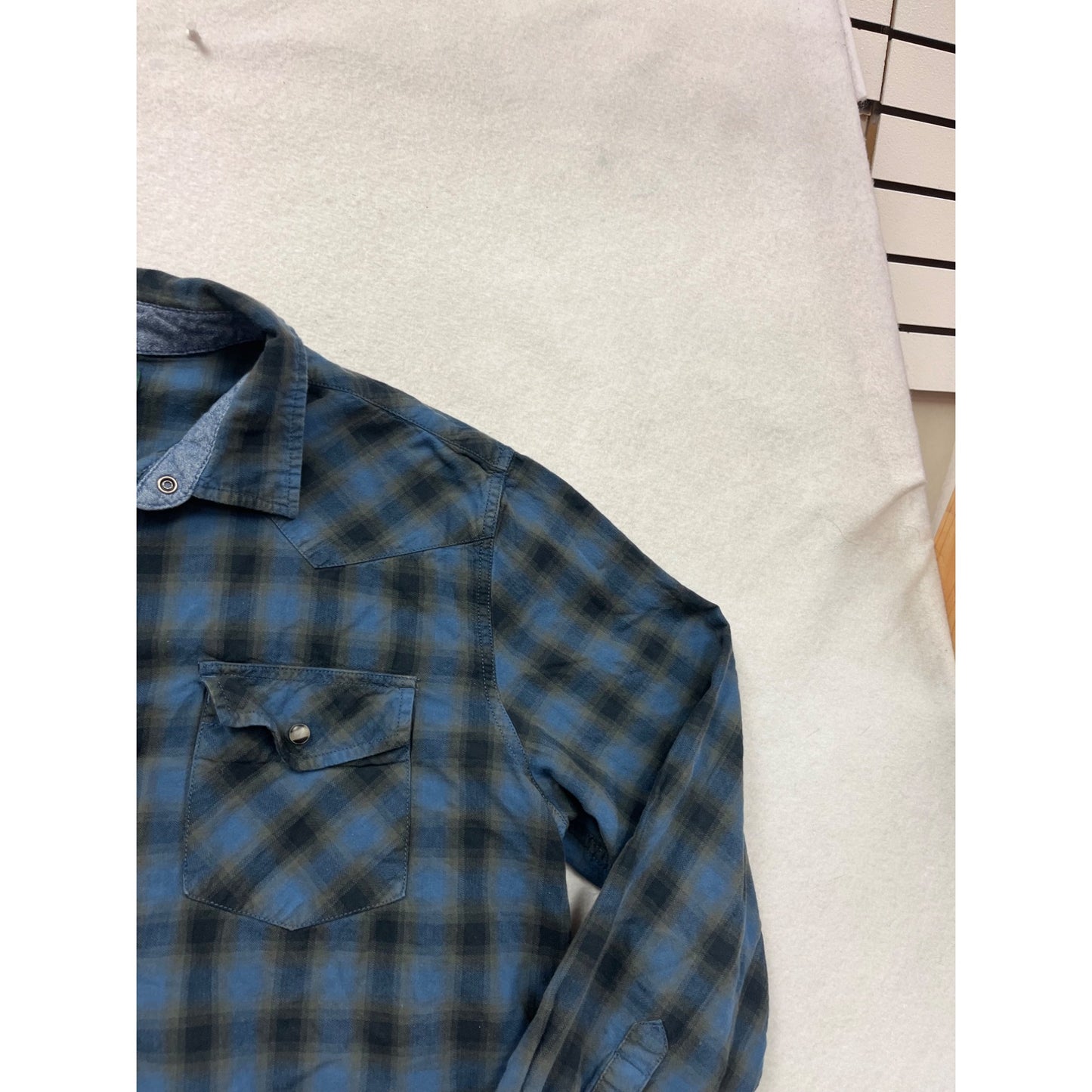 Mens Outdoor Life Blue & Black Plaid Button-Up Long Sleeve Shirt L #8914
